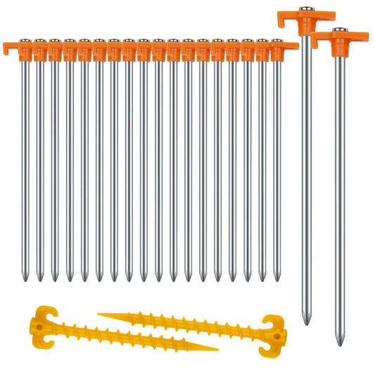 Tent pegs, AVOFOREST stakes ground nails sturdy, Camping stakes, Tent accessories, Long and sturdy ground nails, ideal for normal and hard soil, 18cm (Orange, 20pcs)