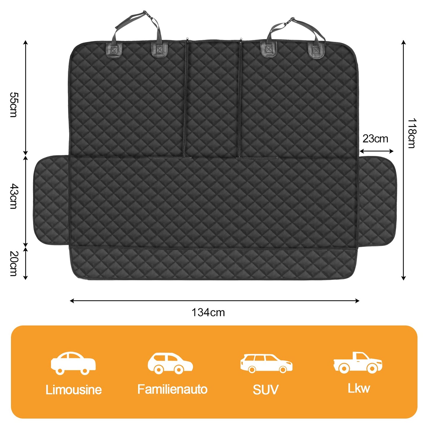 GARELF Dog Blanket for Car Back Seat, Durable Car Seat Cover for Dogs (134x118cm) with 1 Elastic Dog Seat Belt, Scratch-Resistant & Waterproof Hammock for Pets Fits All Trucks, Cars, SUVs.