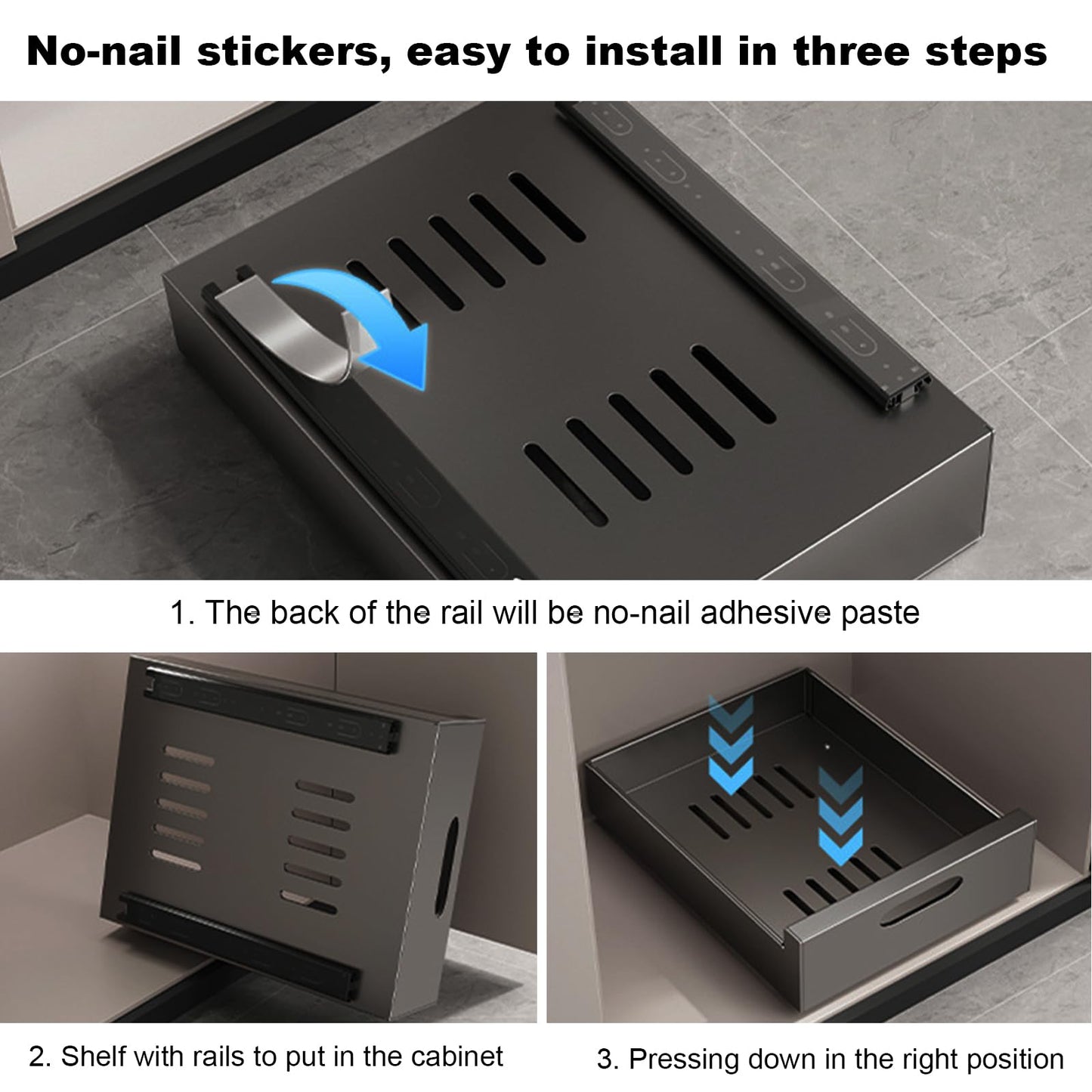 IGTOPS 2 Piece Telescopic Drawer, Pull-Out Drawer Storage Shelves for Kitchen Cabinets, Extendable Pull-Out Drawer (30cm W x 43cm D x 9cm H), No Drilling or Nailing Required