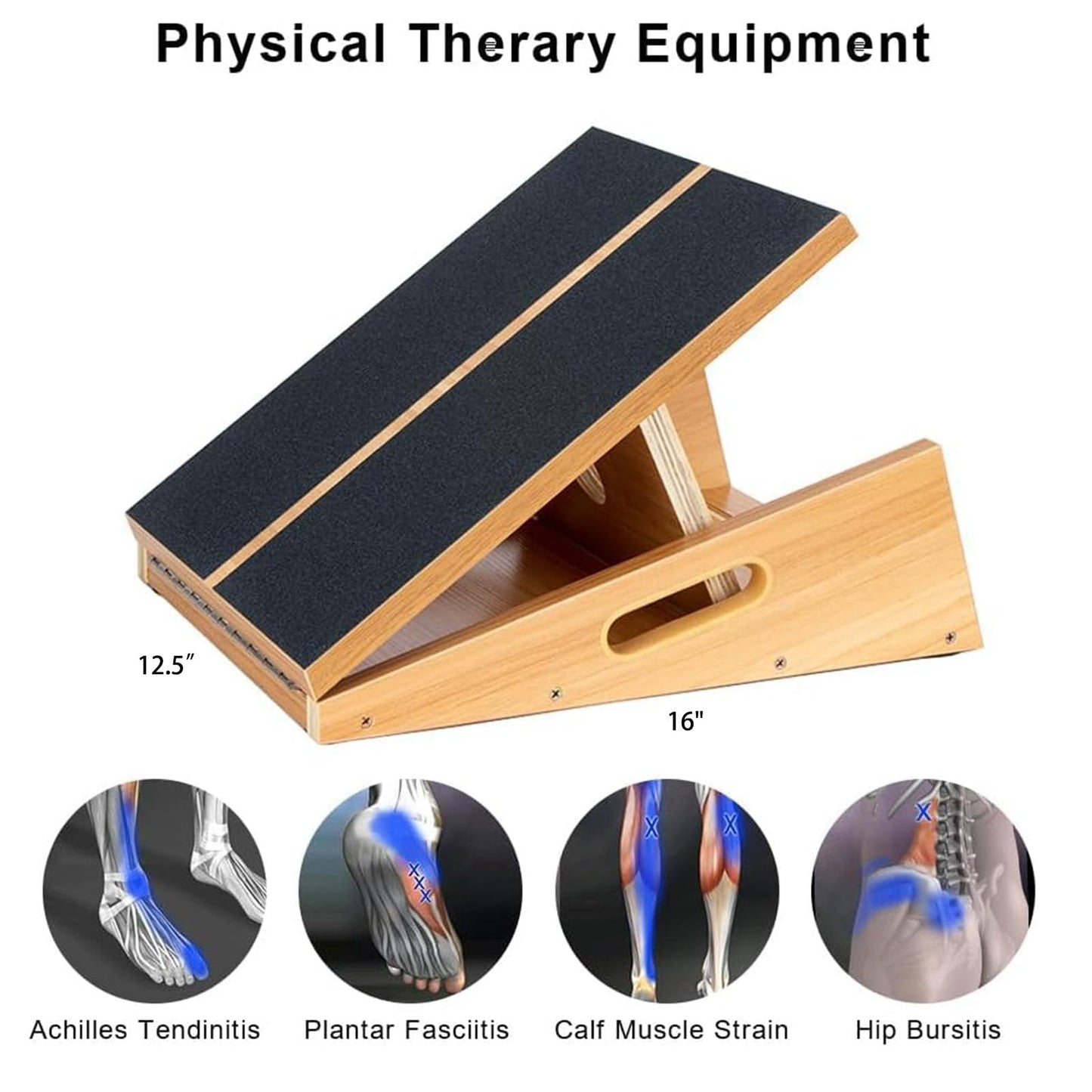 Professional wooden slant board, adjustable incline board and calf stretcher, stretch board - extra side handle design for portability - 40.6 x 31.8 cm, 5 positions (350 lb capacity)