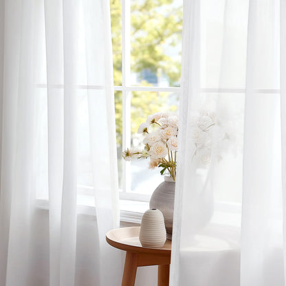 Deconovo sheer curtains with pencil pleat for curtain track in living room bedroom, 229x140 cm (HxW), white, set of 2