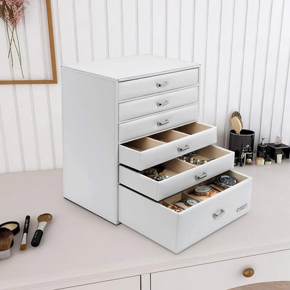 Yorbay jewelry box with 6 drawers in white, Seelux series jewelry box for necklaces, watches, rings, bracelets, earrings (Reusable)