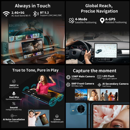 TECLAST T70 Tablet 14" Top Gaming Tablet Android, Helio G99 2.2GHz Octa-Core, 20GB RAM+256GB ROM(8TB TF), 10000mAh/18W, 4G LTE SIM + 5G WiFi, Large Display, Widevine L1/GPS/13MP+8MP/3.5MM, 2025