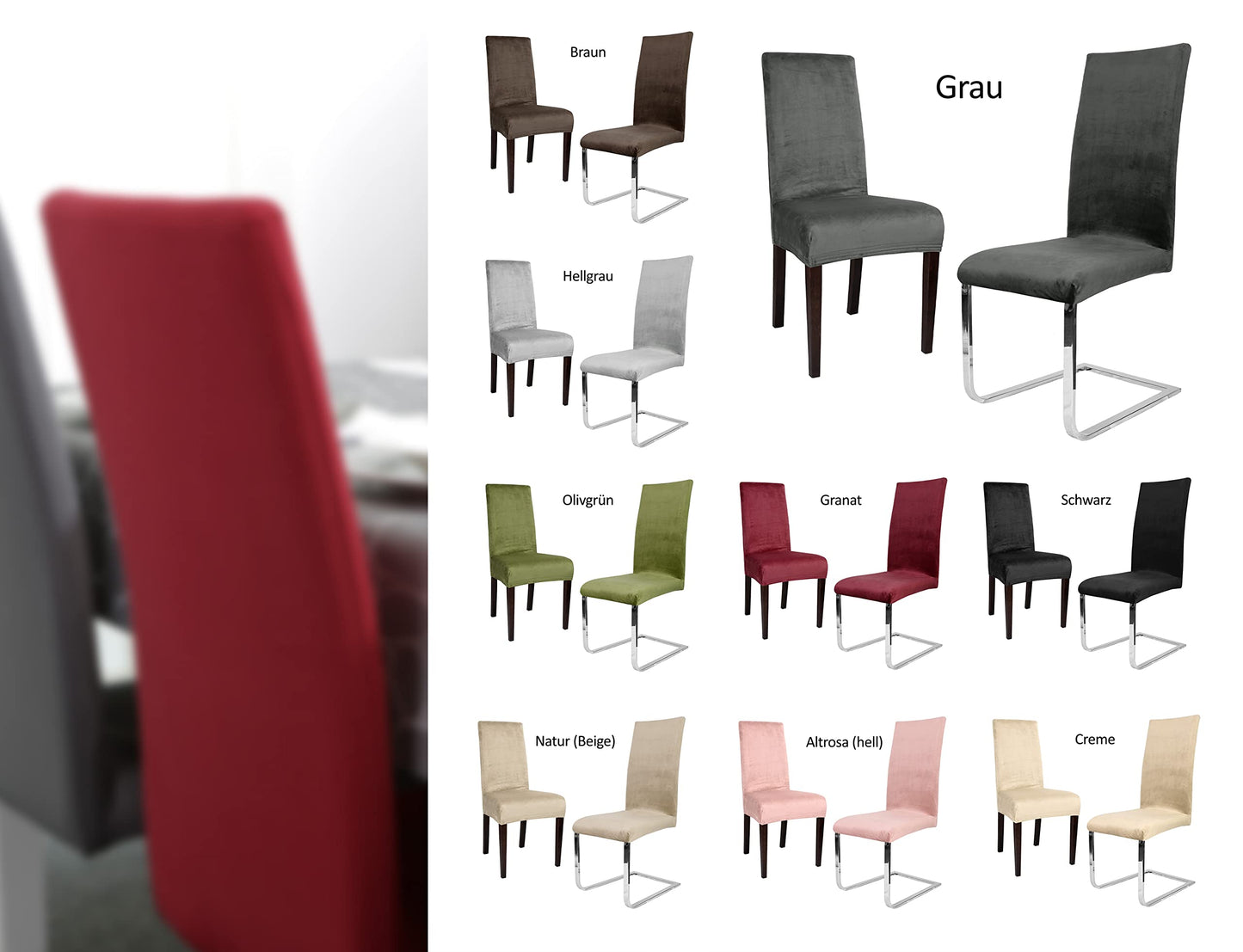 BEAUTEX 4-piece set LEA chair cover, elastic solid color velvet microfiber stretch cover available in various colors (Natural)