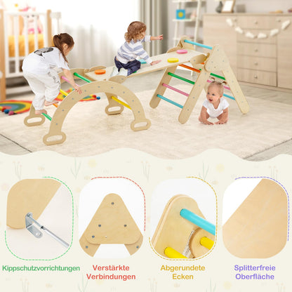COSTWAY Climbing Triangle with Slide, Climbing Arch, including double-sided ramp, for climbing, sliding, and rocking, 4 in 1 indoor climbing frame for ages 1 and up (Multicolor)