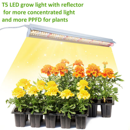 Niello 4Pack T5 Plant Lamp, 42cm LED Grow Light for indoor plants Full Spectrum, 660nm/3000K/6000K plant light with reflector/Daisy Chain for seeding, greenhouse, grow shelves.