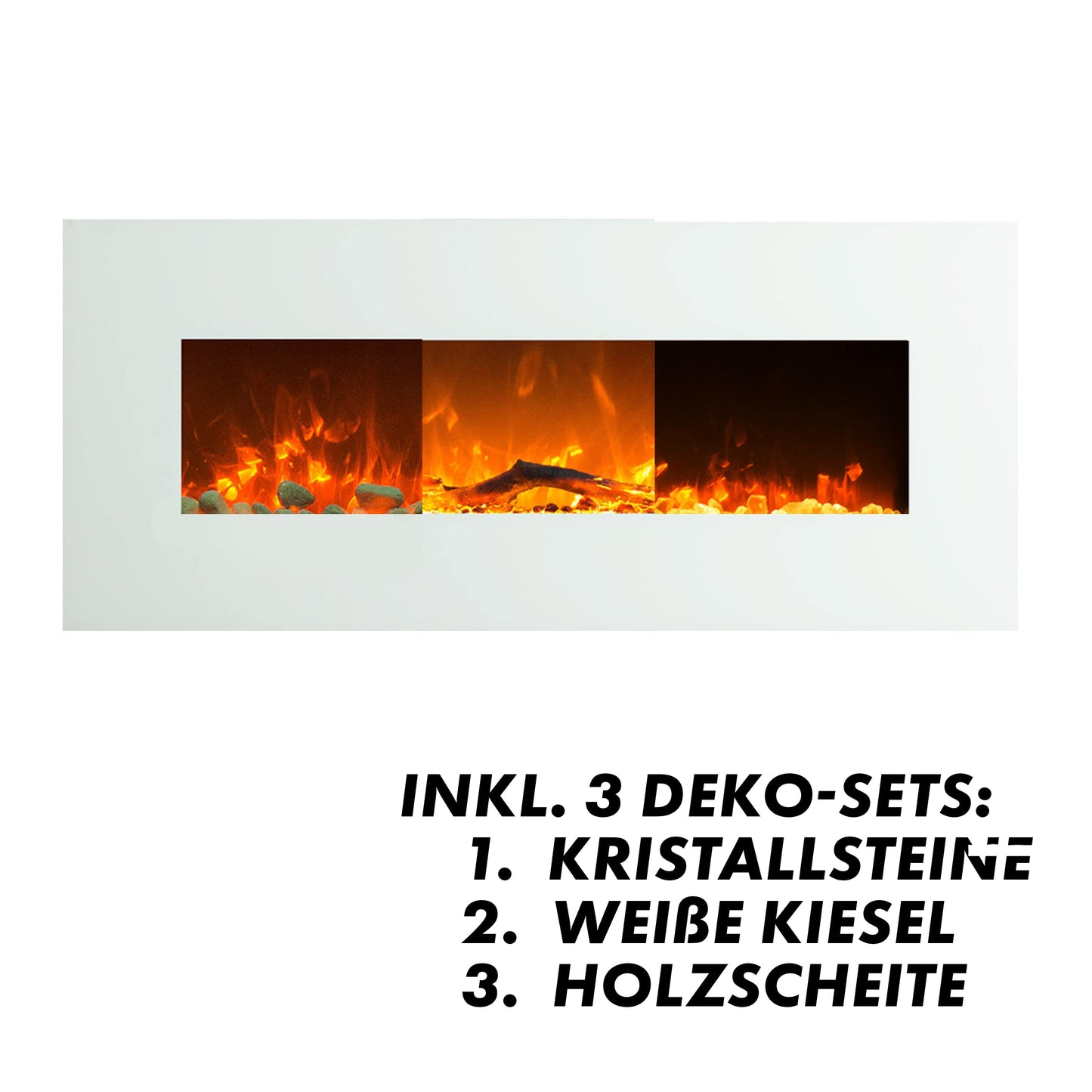 GLOW FIRE electric fireplace with heating and fireplace (wall fireplace) - electric fireplace with LED light, heater, decoration & remote control - for wall mounting, max. 1500 W - White, 126 cm