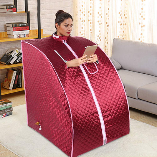 Portable sauna, mini steam sauna for home. Single portable sauna room can relieve fatigue, promote weight loss, remote control with timing and temperature setting (75 * 35 * 25cm red).