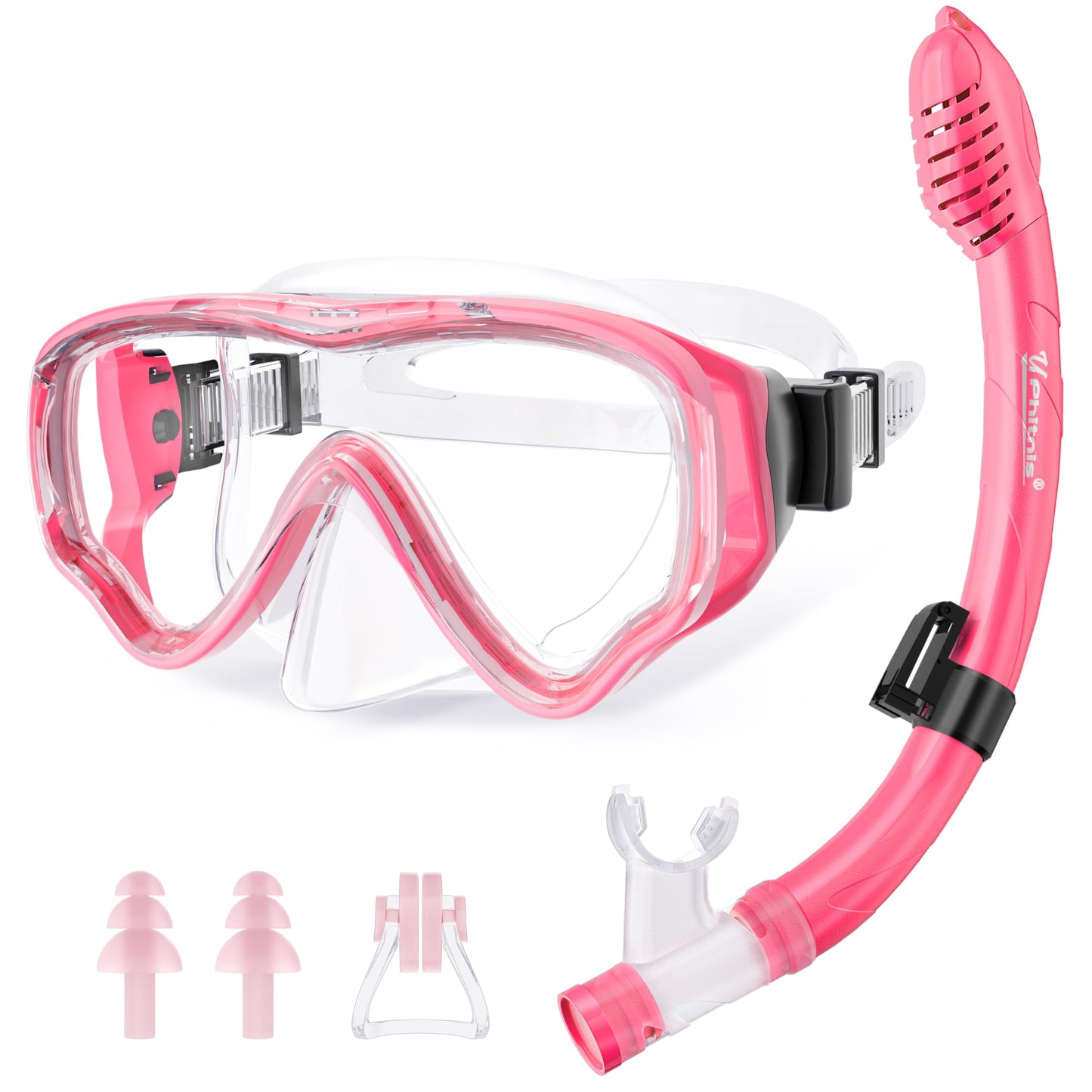 UPhitnis Kids Snorkel Set - Anti-Fog Dive Mask and Dry Snorkel - Leak-Proof Snorkel Mask - Snorkeling Gear for Boys Girls - Pink, Blue, Black, Yellow