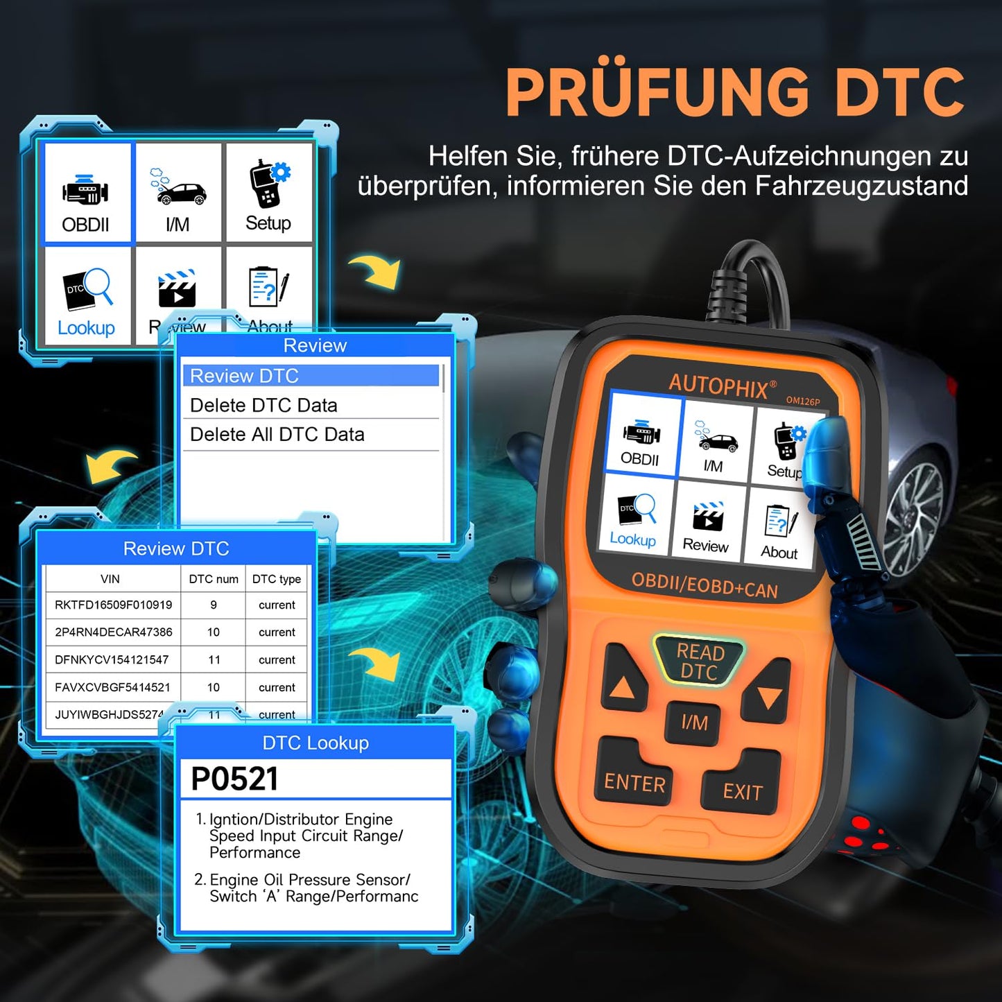 AUTOPHIX OM126P OBD2 diagnostic tool universal car fault code reader car diagnostic tool for all vehicles car scanner for OBDII protocol German