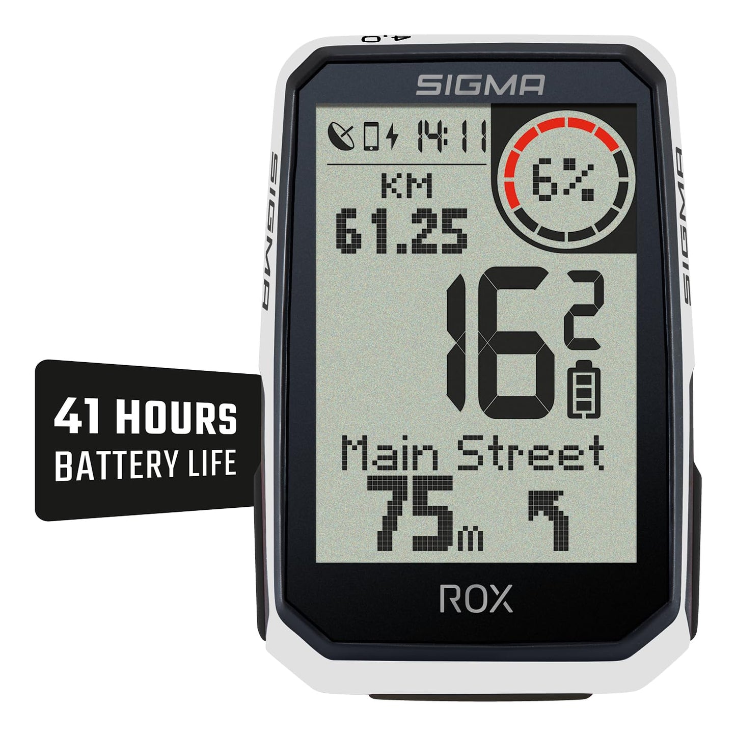 SIGMA ROX 4.0 Endurance White Sensor Set | Wireless GPS bike computer with speed, heart rate, and cadence sensors & OVERCLAMP Butler | 41h battery life | E-bike compatible