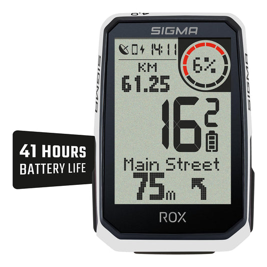 SIGMA ROX 4.0 Endurance White Sensor Set | Wireless GPS bike computer with speed, heart rate, and cadence sensors & OVERCLAMP Butler | 41h battery life | E-bike compatible