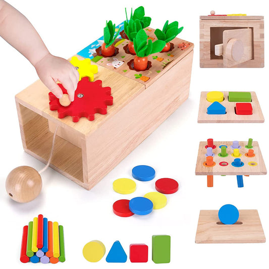 Wooden toys from 1 year | 6 in 1 Montessori toys from 1 year | Wooden puzzle motor skills toy from 6 months | Baby sorting game color sorting learning toys for children gift Christmas
