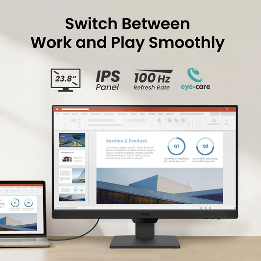 BenQ GW2490E 24-inch Gaming Monitor, 100Hz, 1920x1080p, IPS, Eye-Care, built-in speakers, wall mount, Thin Bezel, Smart Brightness Adjustment, HDMI, DisplayPort.
