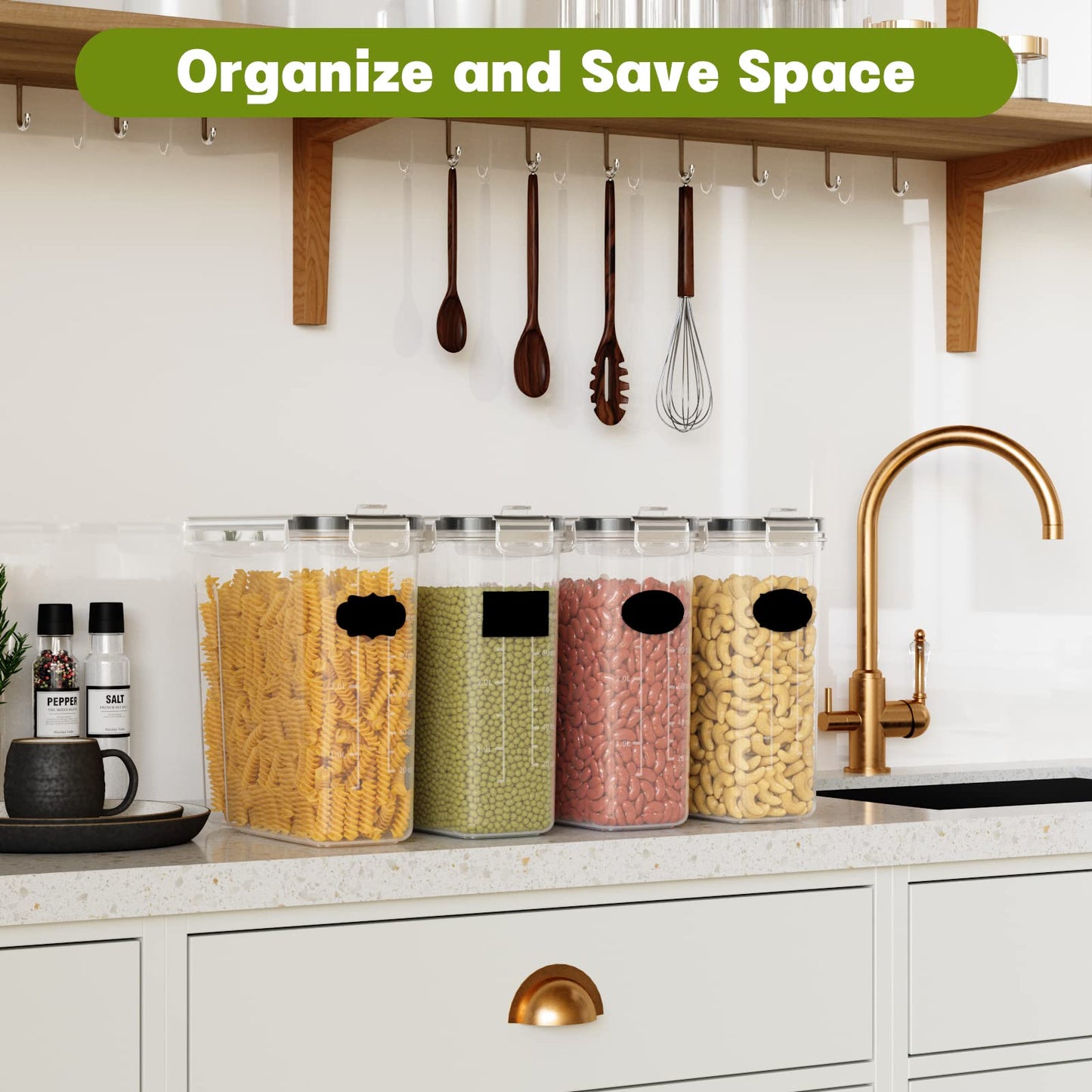 Without 4L Food Storage Containers Airtight 4-Pack, Kitchen Storage Box with Plastic Lid, Food Canisters for Cereal, Flour, Granola