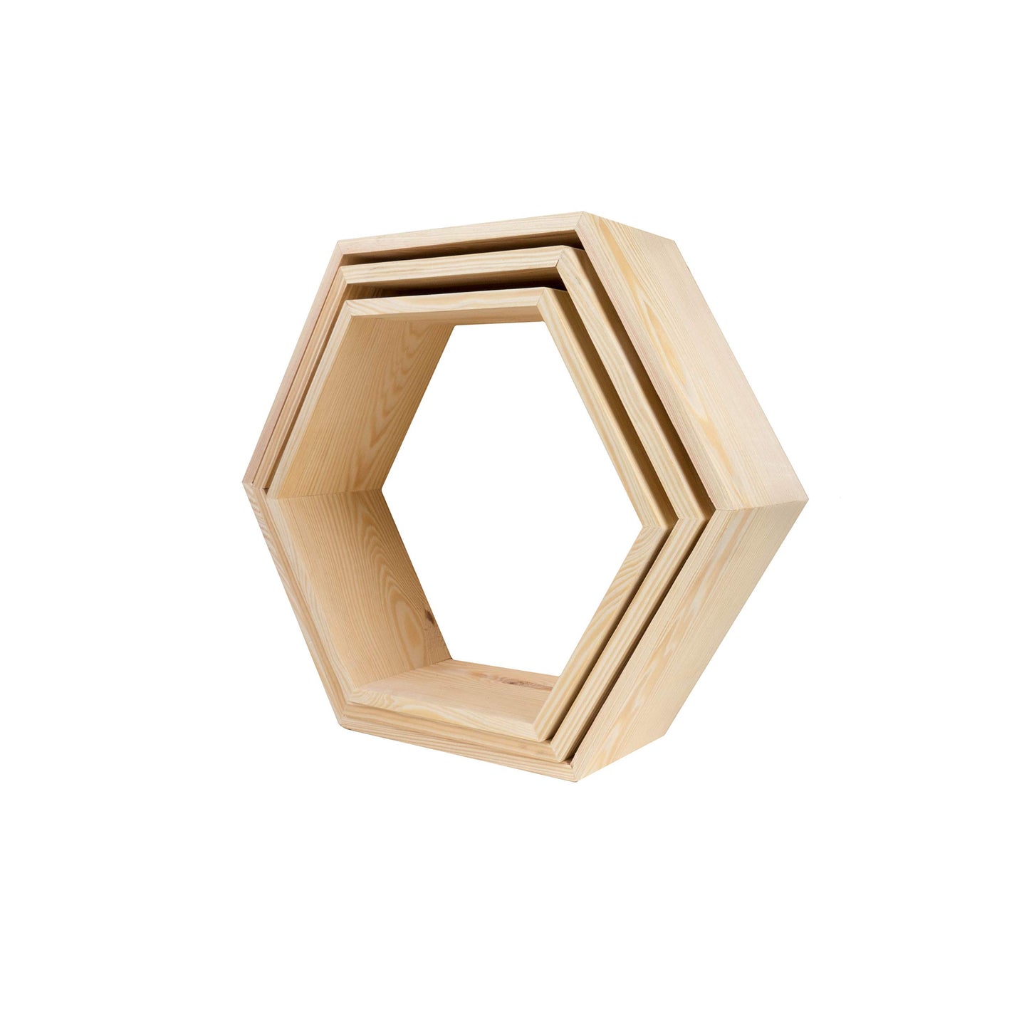 HANDKADECOR Hexagonal Wooden Shelves - Set of 3 - Honeycomb shaped shelf boxes stand
