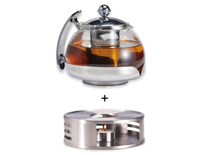 Gravidus tea set with glass teapot, infuser, and warmer - 1.2 liters - tea maker & tea warmer - tea set