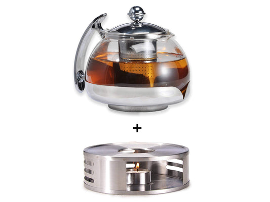 Gravidus tea set with glass teapot, infuser, and warmer - 1.2 liters - tea maker & tea warmer - tea set