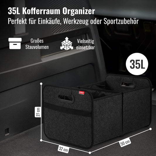 Achilles Car Folding Box XL - Felt Trunk Bag with Large Storage Space - Shopping Bag - Storage Box for Organized Storage (Anthracite)