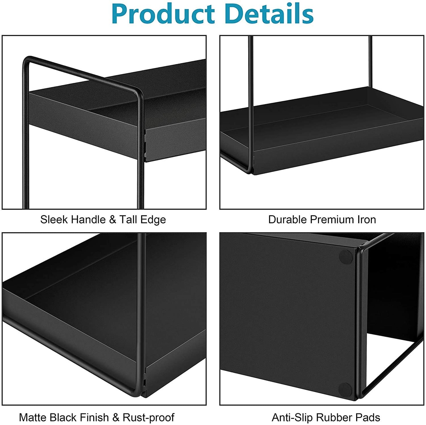 XINGDOZ Kitchen Spice Rack with 3 Levels Bathroom Countertop Under Cabinet Organizer Vanity Tray Cosmetics & Makeup Storage, Black