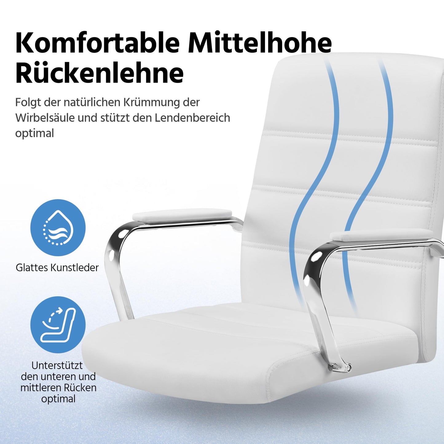 Yaheetech Office Chair Ergonomic Desk Chair, Swivel Chair with Wheels, Office Stool with Armrests, Task Chair with Backrest, Executive Chair Supports up to 130kg White