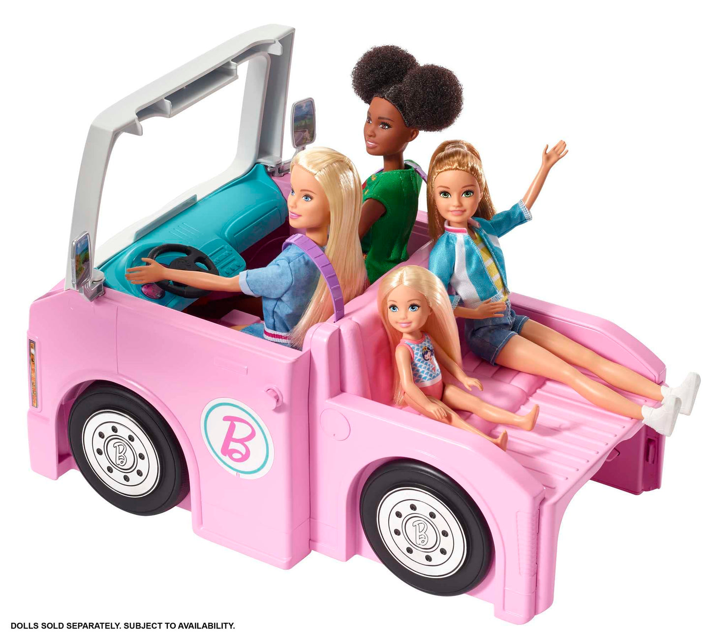 Barbie 3-in-1 Super Adventure Camper with accessories, pool, convertible truck, boat, 60 camping accessories, doll, suitable as a gift for children 3 years and older, GHL93.