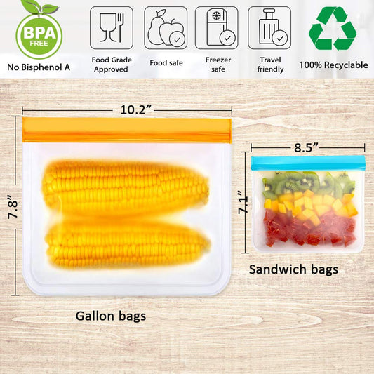 12 pack Reusable Storage Bags - BPA-free Freezer Bags, Sandwich Bags, Silicone Food Bags, Leakproof Lunch Packs for Travel Jewelry
