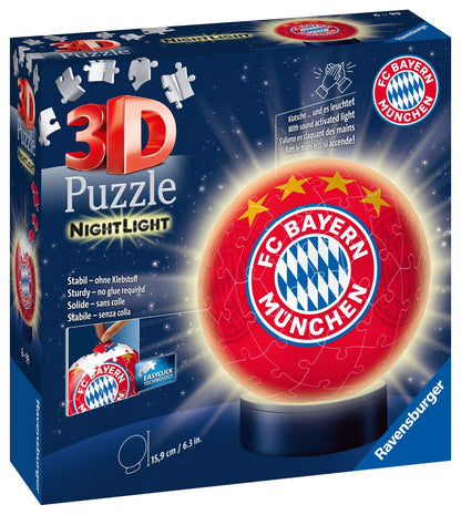 Ravensburger 3D Puzzle Night Light FC Bayern Munich - Fan merchandise for children aged 6 and up, LED bedside lamp with clap mechanism & 3D Puzzle 11215 - Utensilo - FC Bayern Munich - 54 pieces
