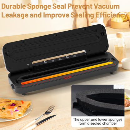 Housiwill Vacuum Sealer, 5-in-1 vacuum sealer with built-in cutter, food sealing machine for dry/moist food preservation mode, comes with 15 vacuum bags and 1 hose.