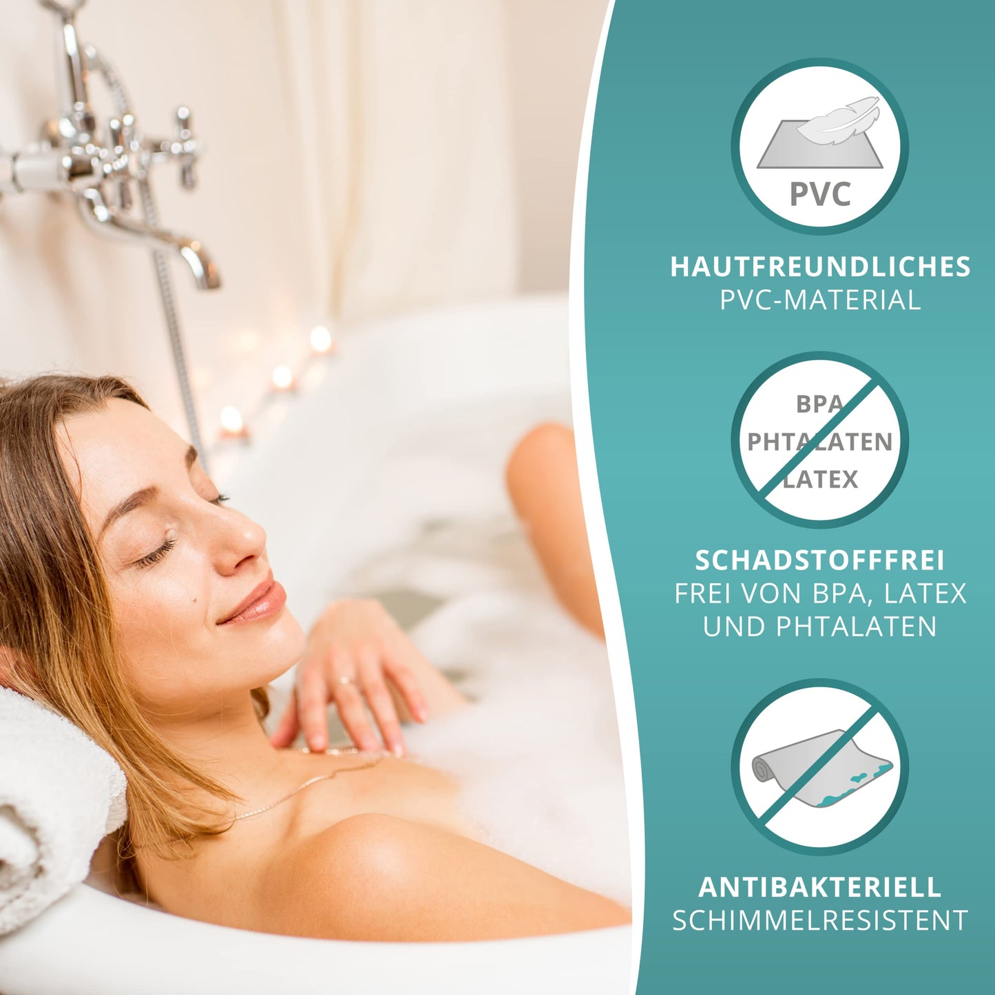 Angelbach® non-slip bathtub mat with 2 hooks for drying 88x40cm - bathtub anti-slip mat 100% BPA-free - mold-resistant & machine-washable bathtub insert.