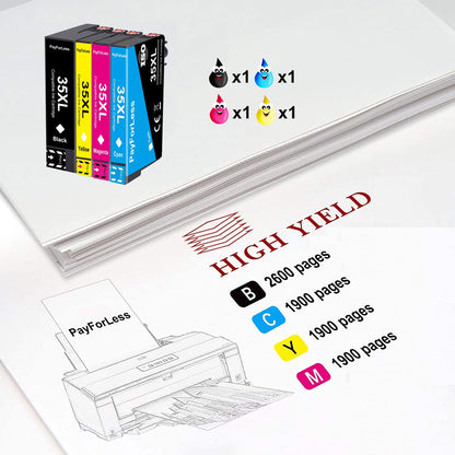 PayForLess offers printer cartridges for Epson 35XL, Epson Workforce Pro WF-4720DWF, Epson Workforce Pro WF-4725DWF, Epson WF-4725 cartridges, Epson WF-4720 cartridges, Epson WF-4730 cartridges, and Epson WF-4740 cartridges.