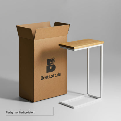 BestLoft.com Small side table sofa black white wood laptop table C shape coffee table side table tray table oak bed table night stand tall laptop table for sofa small living room table (CWH-W)
