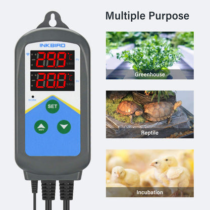 Inkbird WiFi Thermostat, dual time cycles, alarm function, two outlets (heating only).