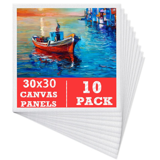 Canvas for Painting Set (10 pack) - 30 x 30 cm, Pre-Stretched White Artist Canvas Panel Canvases - 3mm thick painting cardboard - Suitable for Acrylic and Oil Painting as well as Sketching and Drawing.