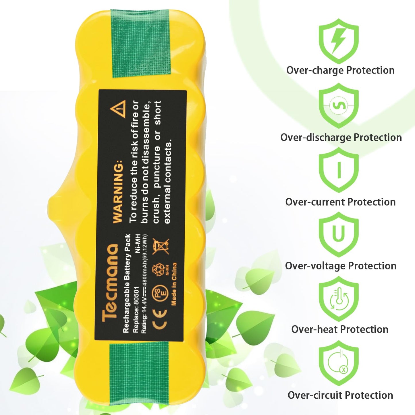 Tecmana 14.4V 4.8Ah replacement battery for iRobot Roomba 500 600 700 800 R3, 531 555 581 595 620 650 770 780 871 870 880