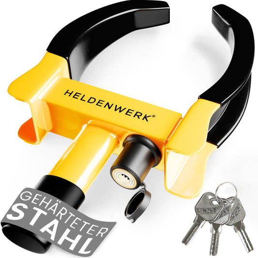 HERO WORK Parking Claw Wheel clamp with high-security lock & 3 keys - for trailers, motorhomes, caravans, cars - car wheel clamp, wheel clamp, wheel claw for 18-30cm tire width (Black/Yellow)