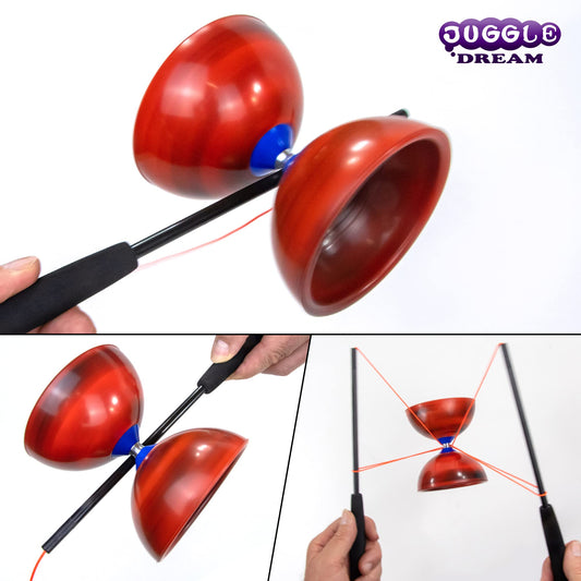 Juggle Dream Jester Diabolo Set - Fixed axle professional diabolo with Superglass handsticks, online instructional video - Juggling toy (Black/Red)