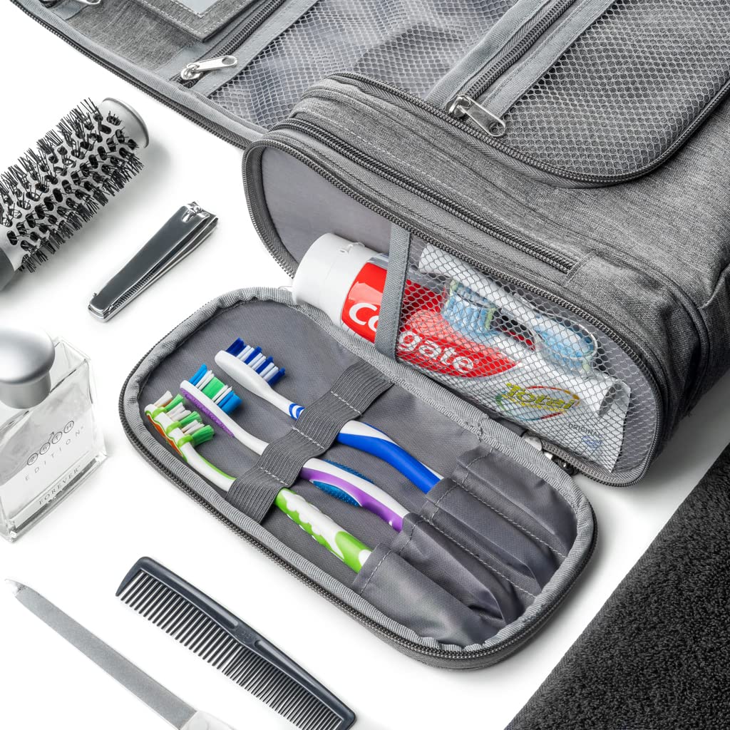 Obics toiletry bag men & women large grey 8L XL - toiletry bag with mirror & hanging hook - bathroom bag with handle - cosmetic bag large - travel toiletry bag 10 compartments for camping travel