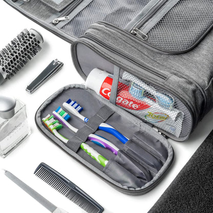 Obics toiletry bag men & women large grey 8L XL - toiletry bag with mirror & hanging hook - bathroom bag with handle - cosmetic bag large - travel toiletry bag 10 compartments for camping travel