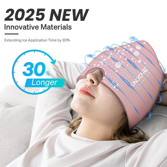 ONLYCARE Migraine Relief Cap, Headache Relief Hat Cooling Mask Cold Cap Headache Mask Cooling Cap Cooling Pads Gel for Migraine Relief (Pink)