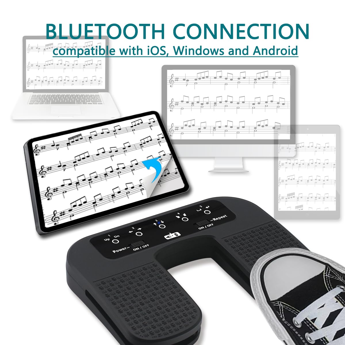 Tavsou Bluetooth Page Turner Pedal for tablets smartphones rechargeable silent (Plus)