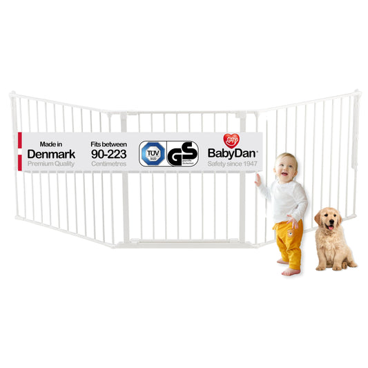 BabyDan Flex L, 90-223 cm, stair gate/room divider, white, Made in Denmark - safety gate/pet gate/dog gate/dog pen.