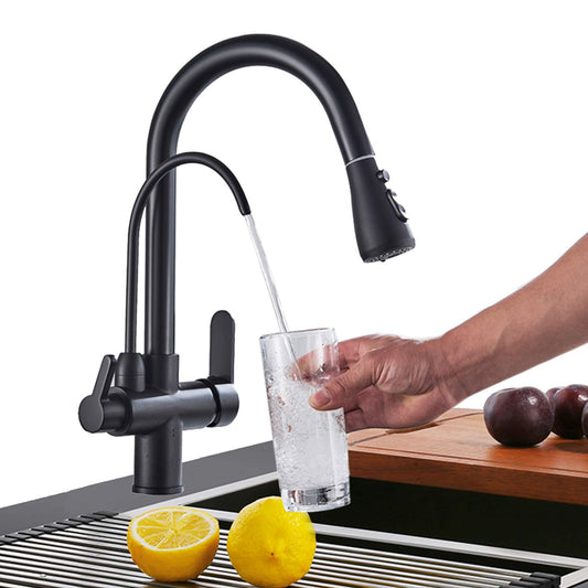 Onyzpily kitchen faucet Pure water High arc High pressure Kitchen tap with pull-out sprayer Extendable tap and 360° swivel Two spray functions Stainless steel Black