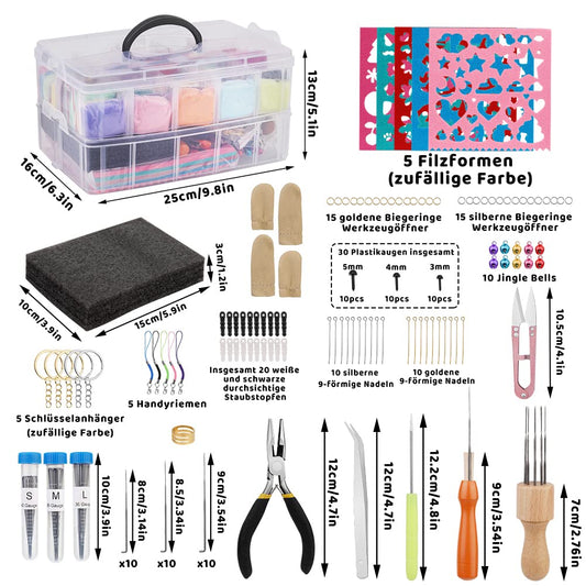 Ruasol needle felting kit, complete needle felting tool and accessories with 50 colors of wool, needle felting starter set with felt molds, high-density foam storage box for felting animal crafts.