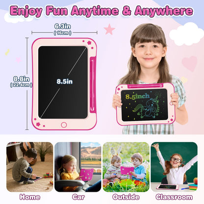 TEKFUN LCD Writing Tablet Kids Toy for Ages 3-7 Boys Girls, 8.5 Inch Magic Drawing Board Doodle Pad for Birthday Christmas Gift (Pink)