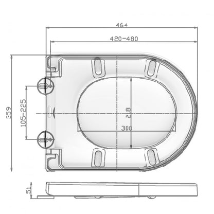 Amber toilet seat with automatic closing, soft-close, white, D-shaped toilet seat 46x36x5cm, take-off mechanism, antibacterial WC seat made of duroplast, easy installation - toilet lid U1002