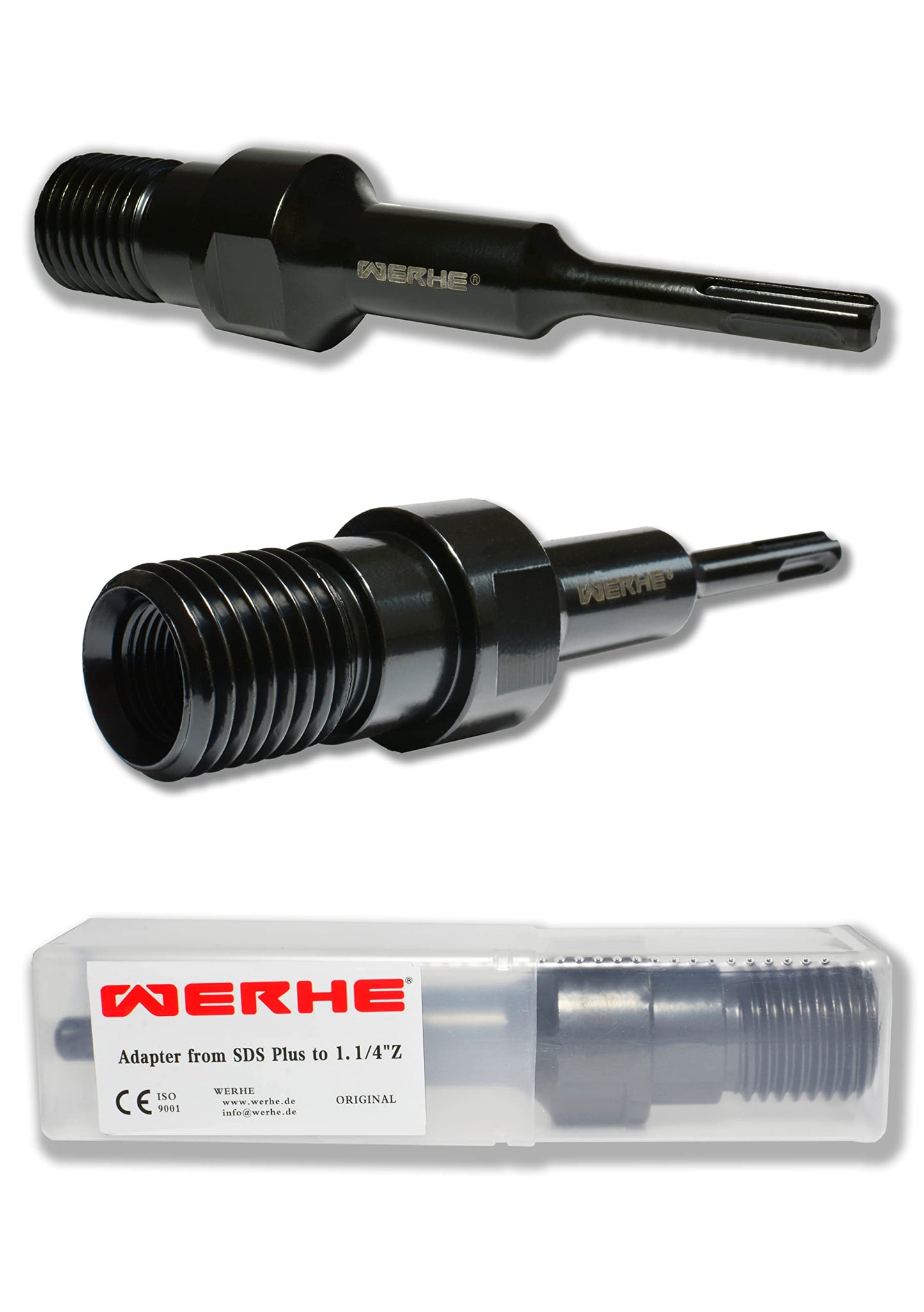 WERHE® adaptor diamond core drill SDS Plus to 1 1/4" UNC with 1/2" thread - robust tool for drilling machines