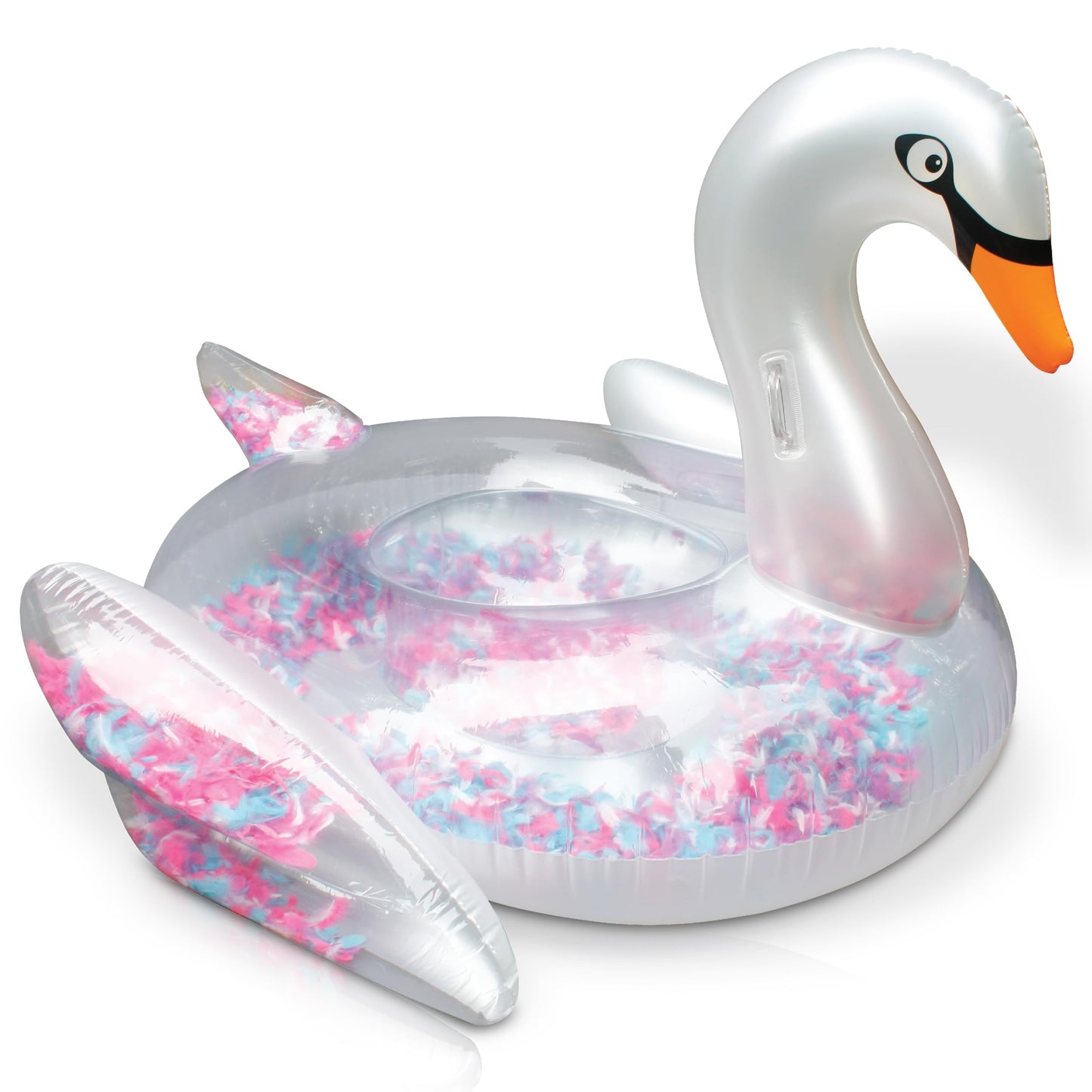 ONBEST inflatable XXXL swimming animal with feathers - 183x162x117 cm - water animal for inflating for adults & kids 14+ - highlight at pool & beach for water fun - bathing air mattress