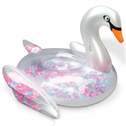 ONBEST inflatable XXXL swimming animal with feathers - 183x162x117 cm - water animal for inflating for adults & kids 14+ - highlight at pool & beach for water fun - bathing air mattress
