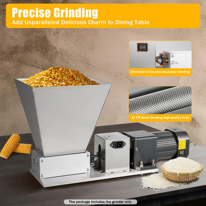 Grain mill, 220V Electric feed mill with Hopper Stainless Steel Malt mill Grain mill Kitchen machine Grain Grinder Home brewer for Grinding Barley Wheat